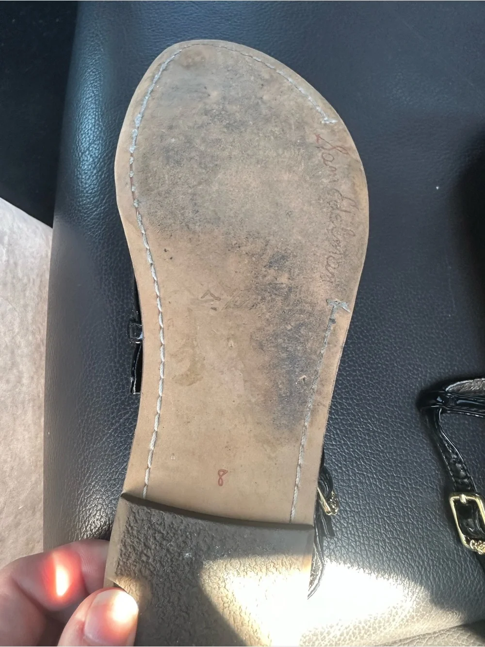 Sam Edelman Gigi Black Patent T-Strap Thong Sandals